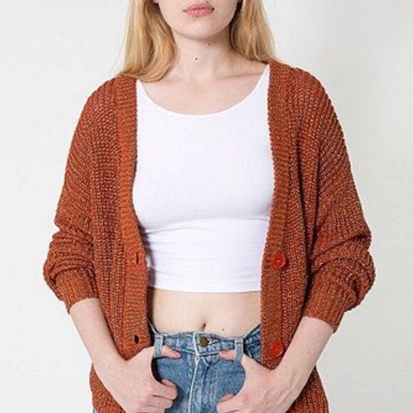 American Apparel Chunky Knit Metallic Cardigan Crop One Size Bronze Shimmer USA - Picture 1 of 16